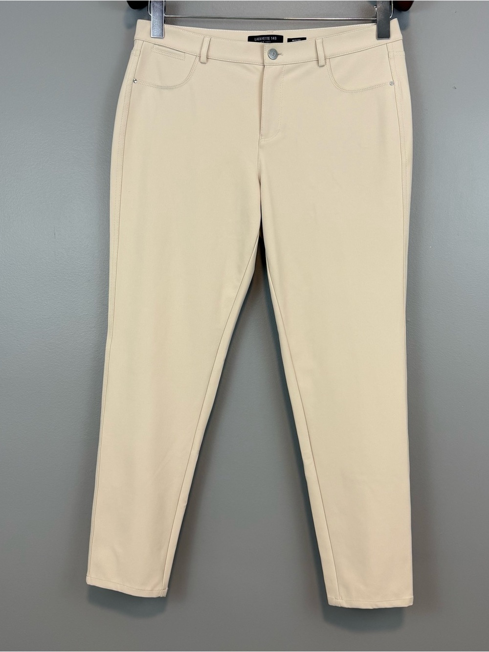Lafayette 148 New York Acclaimed Mercer Pants Womens 12 Beige Stretch Mid Rise